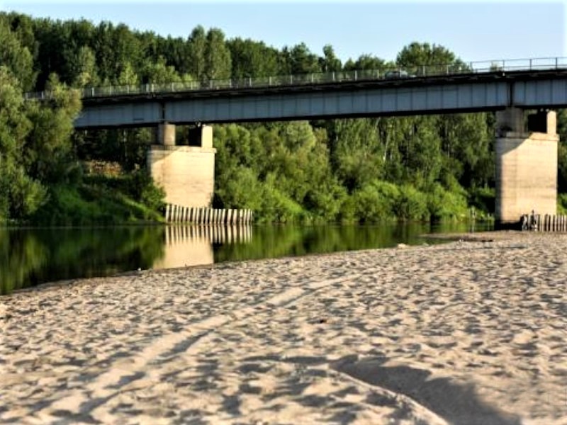 Песчаный пляж на берегу реки Яя в с. Больше-Дорохово.